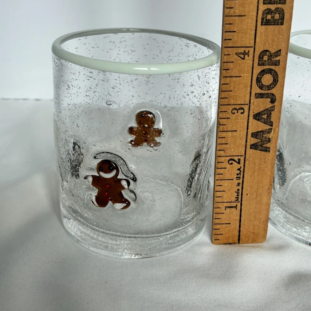 Pottery Barn Icon Tumbler Set Gingerbread Man Seeded Glass Holiday Xmas Cottage